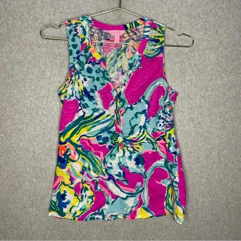 Lilly Pulitzer Essie Cotton Gold Button Tank Top - Picture 2 of 6